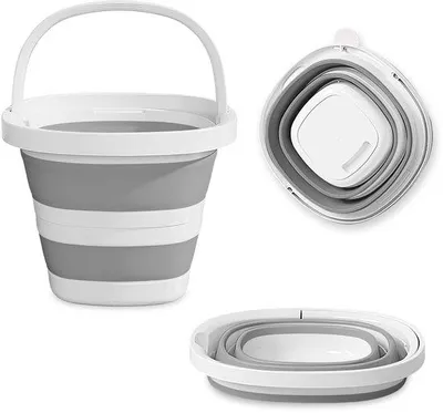 Produktbild von Unyqoos® Faltbarer Eimer 10 L – platzsparend (zusammenklappbar 5 cm), PPTPR, -20 bis 100 °C, ergonomischer Griff & Ausgießer für Camping, Auto & Garten