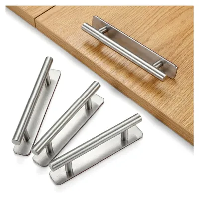 Produktbild von 4 Stück Selbstklebende Möbelgriffe aus Edelstahl, Tür- und Schrankgriffe für Küchenschränke, Schiebetüren, Balkontüren und Fenster, 128 mm, Silber