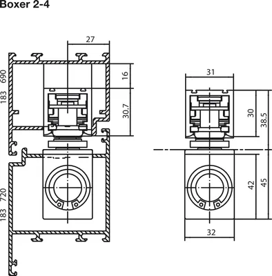 Image de Geze coulisse Boxer ISM pour portes à 2 vantaux argent - 114141
