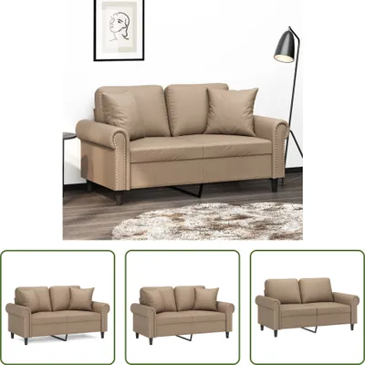 Immagine prodotto di The Living Store Divano a 2 posti con cuscini decorativi cappuccino-marrone 120 cm in ecopelle