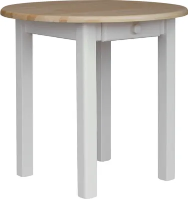 Image de Table ronde blanche avec tiroir en pin massif avec plateau laqué 90 cm