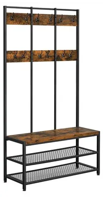 Productafbeelding van Kledingkast met schoenenkast - Industrieel design - Wandplank - Vintage bruin-zwart - 100 x 40 x 184 cm
