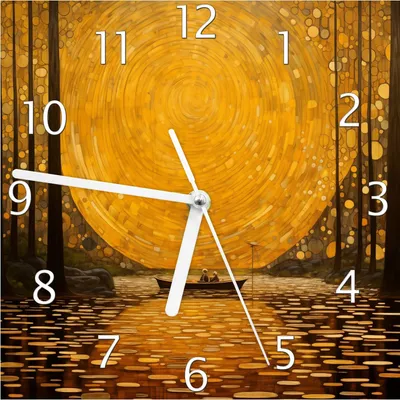 Produktbild von Wallario Design Wanduhr Goldene Flussfahrt aus Echtglas, Größe 20 x 20 cm