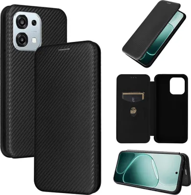 Obrázek produktu pro Koženkový kryt pro OPPO A6 Pro 5G Flip s karbonovou texturou a držákem karet černý