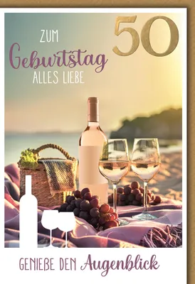 Produktbild von 50. Geburtstag Glückwunschkarte mit Briefumschlag Picknick am Strand