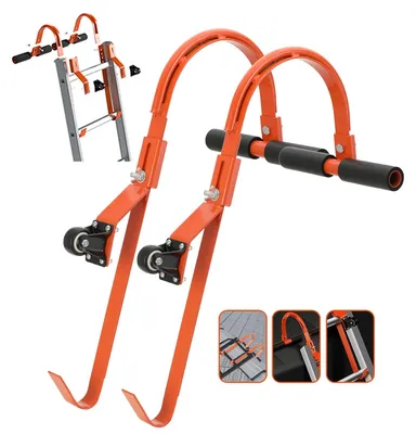 Immagine prodotto di Confezione da 2 ganci per tetto per scale con rulli - Acciaio robusto - Stabilizzatore per scale - Supporto per scale