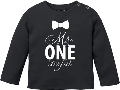 Produktbild von Baby Langarmshirt Babyshirt Mr Onederful Geburtstag 1 Jahr Geschenk Jungen Mädchen Shirt Moonworks® schwarz 56/62 (1-3 Monate)