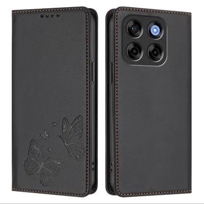 Obrázek produktu pro Kožené pouzdro pro ZTE Blade V70/nubia V70, motýlí ražbou, peněženkové flip pouzdro se stojánkem Černá