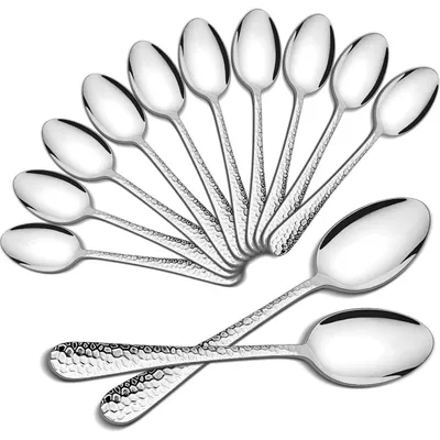 Immagine prodotto di Cucchiai da dessert, set da 12 pezzi, acciaio inossidabile, superficie martellata, lunghezza 20 cm, adatti al lavaggio in lavastoviglie