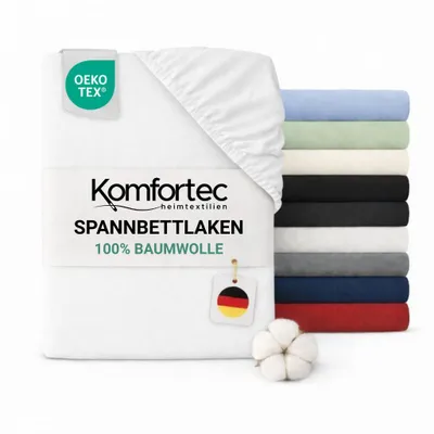 Produktbild von Komfortec Jersey Spannbettlaken 200x200cm 100% Baumwolle Weiß Fitted Linens Perfektion Baumwolle Luxus