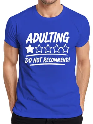 Obrázek produktu pro Tričko "Adulting: Nedoporučujeme", vtipný dárek k narozeninám, sarkastické, pánské, modré, velikost S