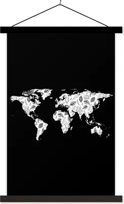 Produktbild von MuchoWow® Textilposter Weltkarte - Blätter - Design 60x90 cm mit schwarzem Rahmen - Poster Wohnzimmer