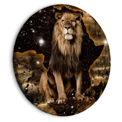 Produktbild von Runde Bilder 80x80 cm Tiere Leinwandbild 1 tlg Kunstdruck modern Wandbilder XXL Wanddekoration Design Wand Bild Abstrakt Löwen gold schwarz g-A-0011-bc-c