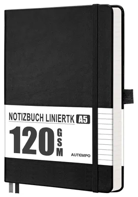 Produktbild von Notizbuch A5 Liniert, 160 Seiten, 120g/m² Papier, Schwarz