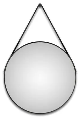 Zdjęcie produktu dla Lustro ?cienne okr?g?e Talos Black Style Matt Ø 80 cm - lustro ?azienkowe z paskiem do zawieszania o wygl?dzie skóry - wysokiej jako?ci aluminiowa rama w kolorze czarnym - lustro ?azienkowe