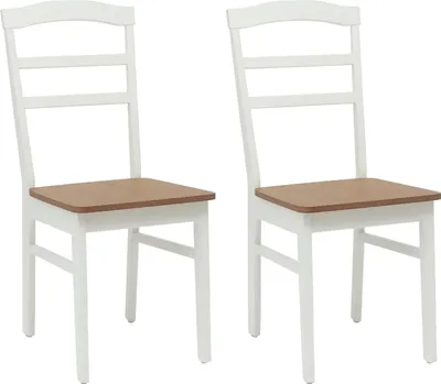 Image de vidaXL - 2 chaises de salle à manger, en bois d'hévéa massif, blanches et naturelles
