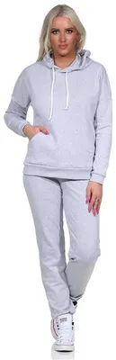 Produktbild von Damen Jogginganzug Freizeitanzug mit Kapuzenpullover; Graumeliert L/40