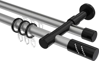 Produktbild von Interdeco Rundrohr-Innenlaufstange / Gardinenstange (Kombination) Silbergrau / Schwarz, Typ Prestige Zoena (Glitzerzylinder), 20 mm Ø 2-läufig, 240 cm