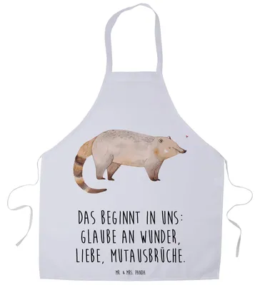 Produktbild von Mr. & Mrs. Panda Schürze Nasenbär - Weiß - Geschenk, Küchenzubehör, Rüsselbär, Kochschürze, Koch, Nasenbären, Latzschürze, Lustige Sprüche, Bär, Küchenschürze