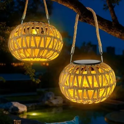 Produktbild von Solarlampen Für Außen Hängend/Stehend, 2 Stück Solarlaterne Für Außen, IP65 Solar Lampions Außen Wetterfest, Solar Laternen Für Draußen, Rattan Solarleuchten Garten Balkon Patio, Solarlaterne Outdoor