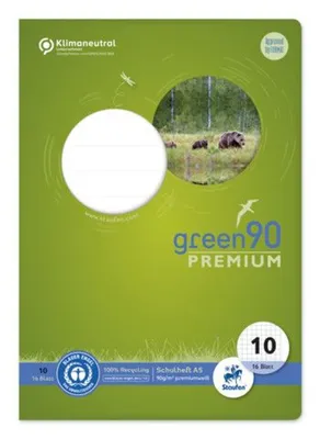 Zdjęcie produktu dla Ursus Green 040780010 Heft - LIN10, A5, 16 Blatt, 90 g/qm, 5 mm kariert mit Rand