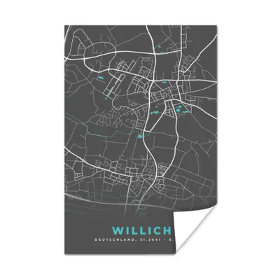 Produktbild von MuchoWow® Poster Stadtplan - Karte - Willich - Blau - Deutschland - Karte 120x180 cm - Kunstposter