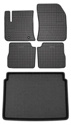 Zdjęcie produktu dla Dywaniki gumowe + mata bagażnika do Citroen e-C4 2021- (górny poziom podłogi) – czarne, dopasowane – Wielganizator SolidPRO