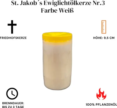 Produktbild von Ewiglichtölkerzen, 100 % reines Öl, 3 Tage weiß