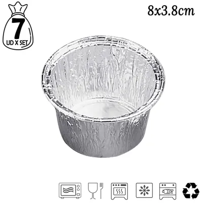 Obrázek produktu pro Hliníková forma na pečení – 8 x 3,8 cm – Jednorázová forma – Bez víka – Odolná vůči mastnotě – Vhodná do trouby, mrazáku a na gril – 1 sada