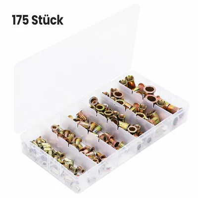 Produktbild von Handwerkzeuge, 175-teiliges Nietmuttern-Set, M3, M4, M5, M6, M8, M10, Kupferlegierung, Flachkopf-Hardware-Befestigung, Nietmuttern
