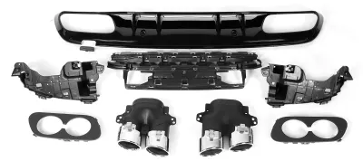 Produktbild von Für C43 Look Diffusor Splitter Chrom Quad Auspuffspitzen Passend für Mercedes Benz C Klasse W205 S205 AMG Line 2015-2020