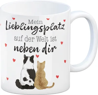 Produktbild von Katzenpaar Kaffeebecher mit Spruch Mein Lieblingsplatz ist bei dir