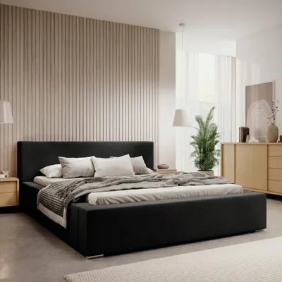 Produktbild von Polsterbett PIANI 180x200 Schwarz Samtstoff mit Bettkasten & Lattenrost