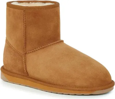 A single brown Emu Australia Stinger Mini boot is shown against a white background.