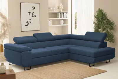 Produktbild von Ecksofa Sofa mit Schlaffunktion METZ Stoff Poso Blau Ottomane Rechts