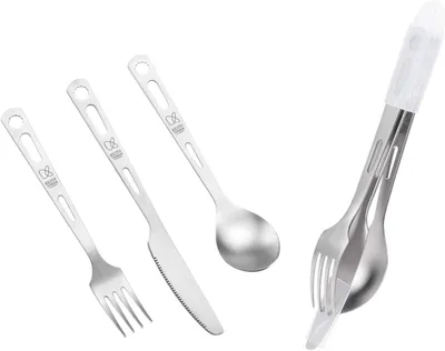 Productafbeelding van Camping bestek set 3-delig, titanium, lepel vork mes, 54 g, voor kamperen, Ti5213