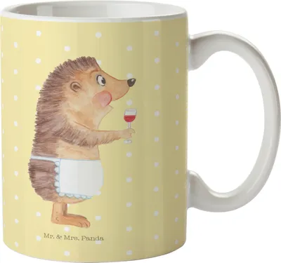 Produktbild von Mr. & Mrs. Panda Trinklernbecher Igel Wein - Gelb Pastell - Geschenk, Haferl, Weißwein, Spruch, Weinliebhaber, Rotwein, Kinderbecher, Lustige Sprüche, Weinglas, Pott