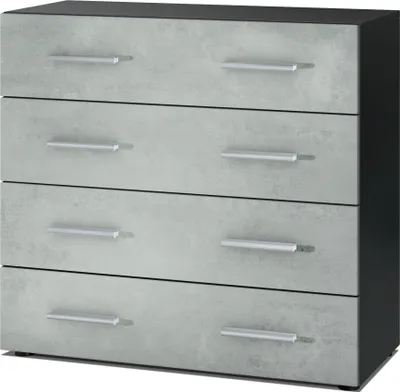 Produktbild von Vladon Sideboard Pavos, Kommode mit 4 Schubladen, Schwarz matt/Beton Oxid Optik (76 x 72 x 35 cm)