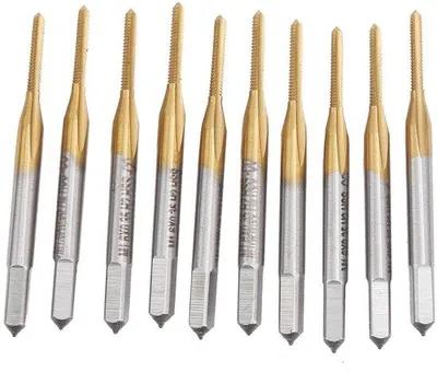 Image de Jeu de 10 tarauds métriques - Acier rapide revêtu - Pour perceuse - M1,6 x 0,35 mm - Outil de précision