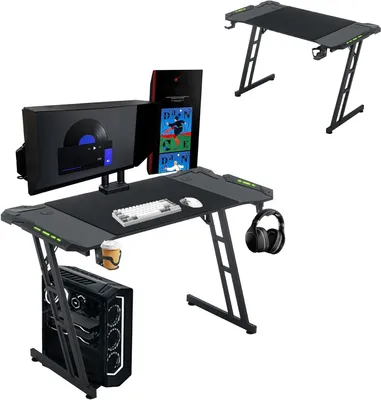 Productafbeelding van Gaming Bureau - PC Tafel Werktafel - Intensief Gamen - Z-vormig Stalen Frame - 140x60cm - Zwart