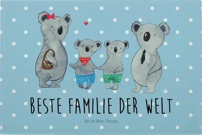 Produktbild von Mr. & Mrs. Panda Glas Schneidbrett Koala Familie zwei - Blau Pastell - Geschenk, Schneidebrett, Küchenbrett, Koalabär, Muttertag, Zusammen, Aus, Hackbrett
