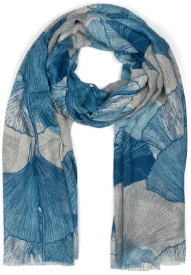 Produktbild von styleBREAKER Damen Schal mit farbigem Ginkgo Leaves Blätter Muster Print und kurzen Fransen, leichtes Tuch, Stola 01016208