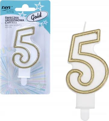 Obrázok produktu pre Narodeninová sviečka číslo 5 zlatá