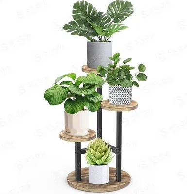 Produktbild von Trifarbige 3-Ebenen Pflanzkommode für Binnenbereiche - Holz und Metall-Blumenstütze