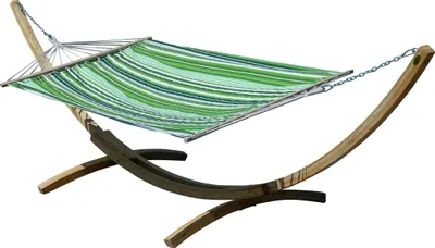 Produktbild von ALEOS. 400cm XXL Hängemattengestell Gestell aus Holz Lärche hell mit Stab Hängematte Sosua 120x200 cm