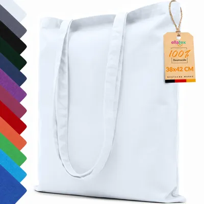 Produktbild von EllaTex Baumwolltasche 38x42 cm – Stoffbeutel aus 100% Baumwolle mit langen Henkeln, in Farbe: Weiß