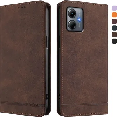 Obrázek produktu pro Pouzdro pro Motorola Moto G14, retroPolyuretankožené flip pouzdro s stojánkem a přihrádkami na karty Hnědý