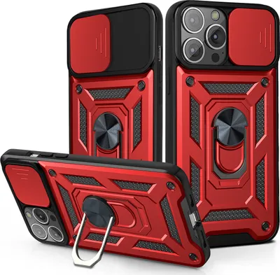 Produktbild von iPhone 12 Pro Hülle mit 360° Drehbarer Magnetische Ring Ständer Halter Dia Kameraschutz TPU Bumper Silikon Schutzhülle für iPhone 12 Pro Rot