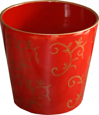 Produktbild von Polnix Keramikübertopf Rot Rund Retro Stil 14x13 cm