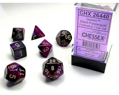 Produktbild von Chessex 7-Würfelset  Gemini Polyhedral Black-Purple/Gold